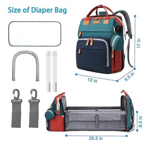 Miniatura 27 de Jeryswet Bolsas de pañales para bebé con cambiador, mochila impermeable de gran capacidad para madres y papás con puerto de carga USB y correas