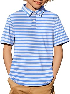 Arshiner Boys Polo Shirt Golf Stripe Short Sleeve Button Performance Sport Collared Shirts for Kids Size 4-12 Years