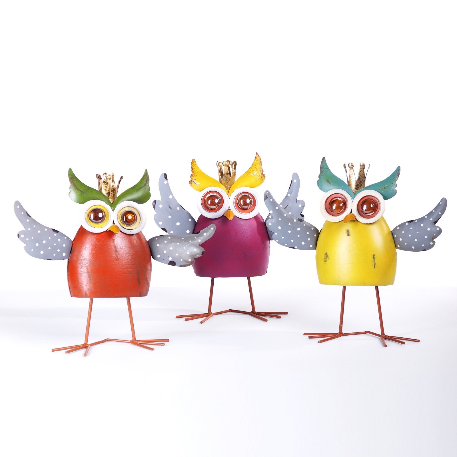 3ER SET GARTENFIGUR CRAZY OWL von XTRADEFACTORY lustige gartendekoration bunte eulen 23 cm