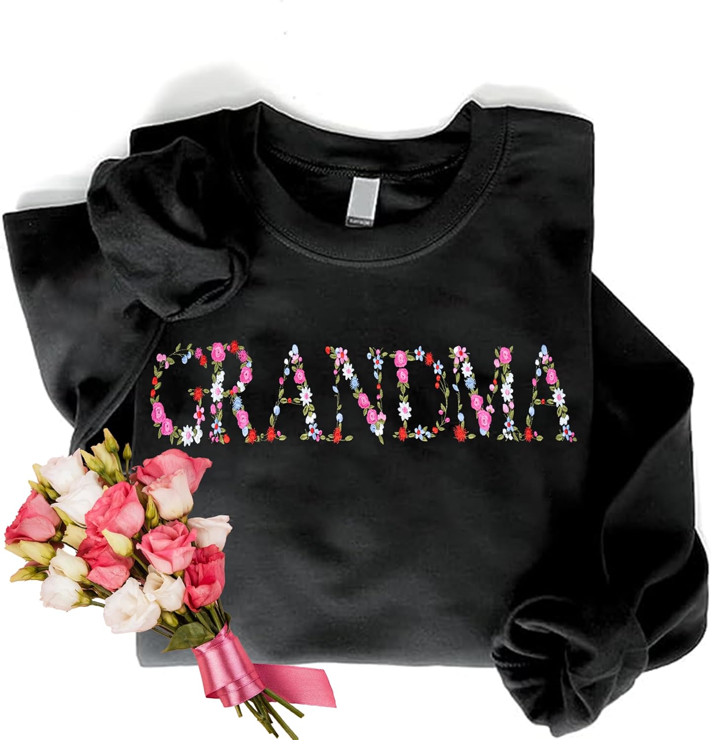 Embroidery Floral Grandma Sweatshirts For Women Gift Sweatshirt From Grandkids Flower Gift Mothers Day Christmas