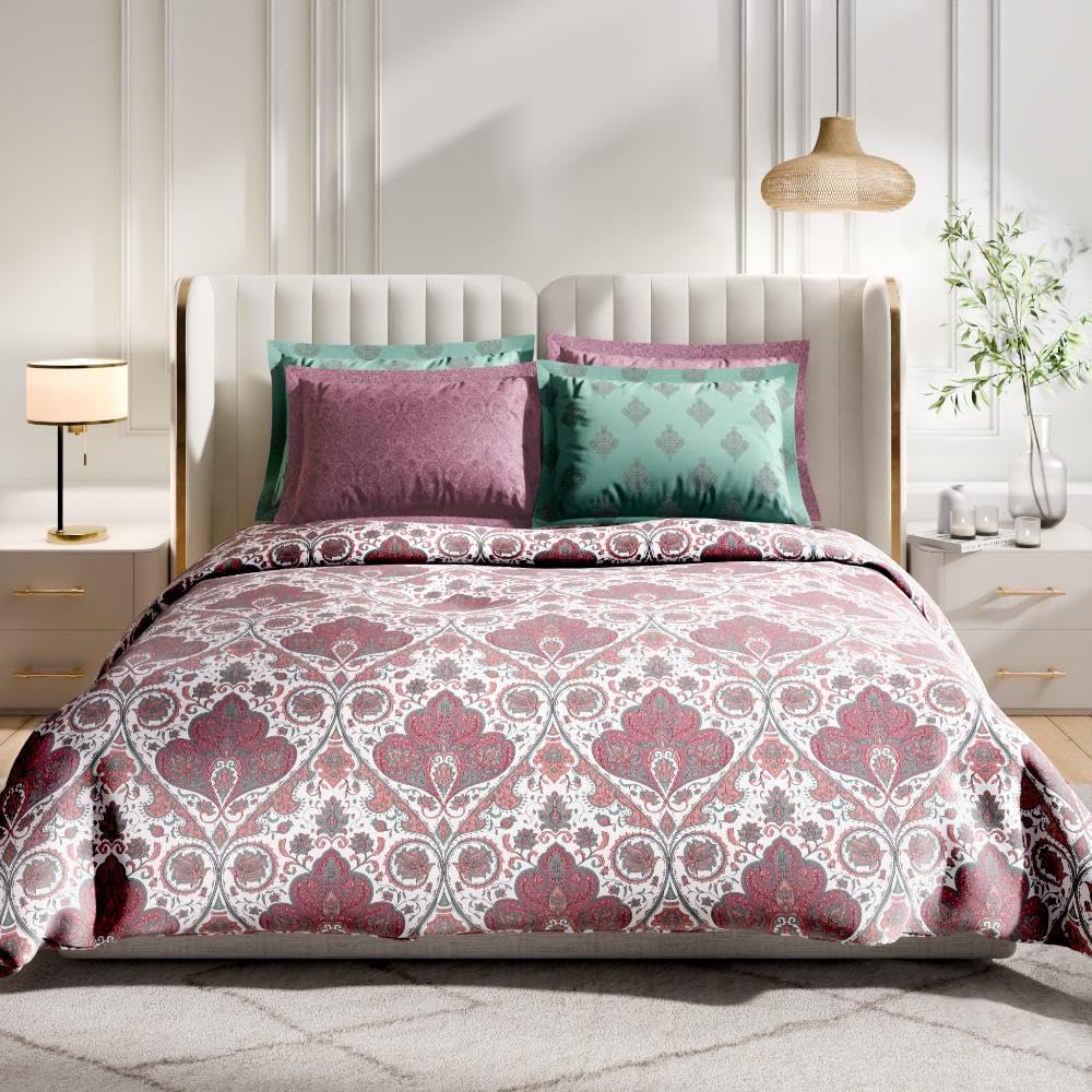 Wakefit Cotton Fitted Bedsheet | 300 TC Elastic Fitted Sheet, King Bed Bedsheet with 2 Pillow Covers | Scarlet - 72x72 inches