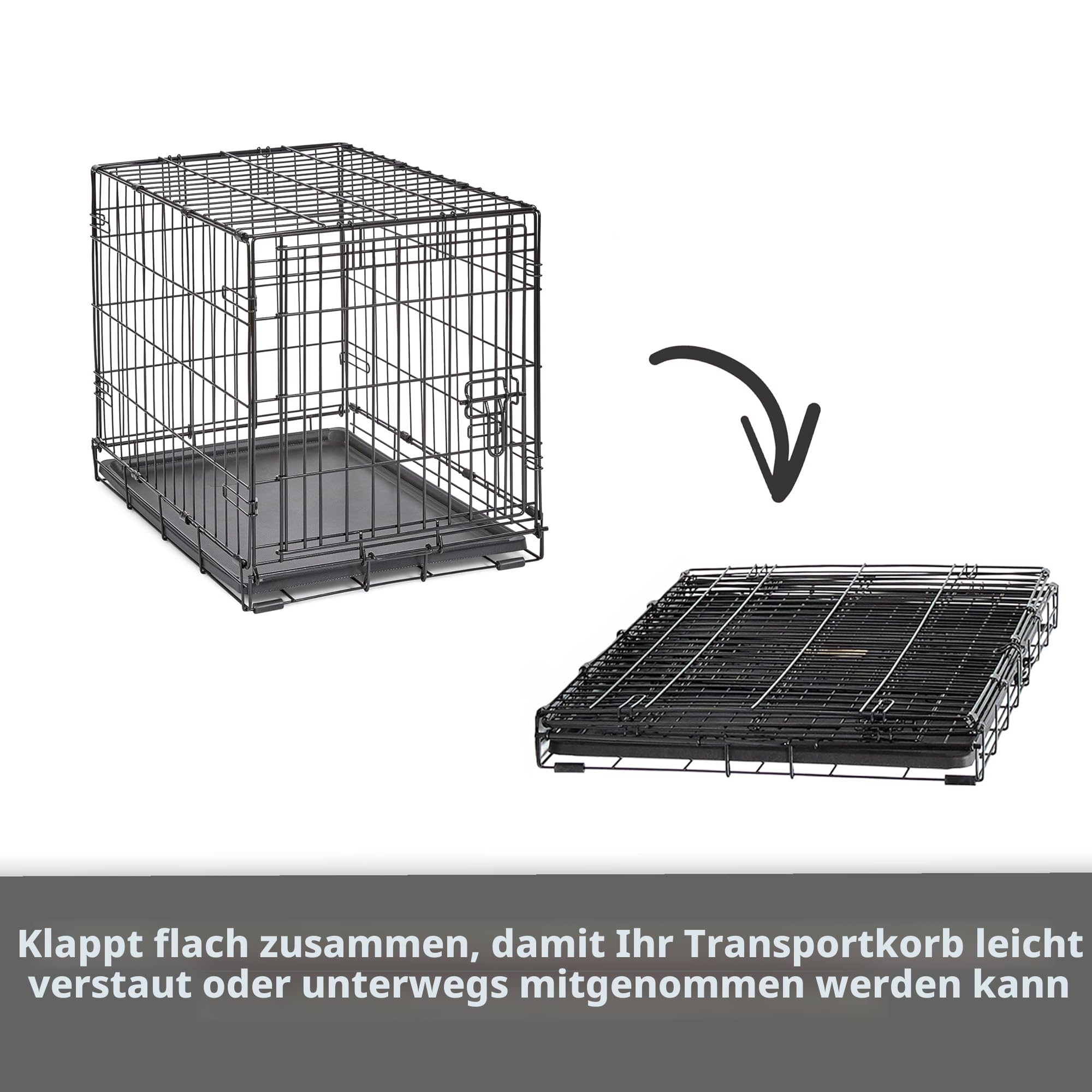 Zweitürige, zusammenklappbare Metall-Hundebox, 122 cm, verbesserte Sicherheit, inkl. auslaufsicherer Wanne, für extragroße Rassen
