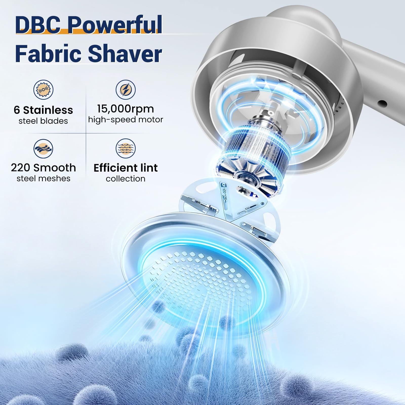 DBC Afeitadora de tela, removedor de pelusas para ropa con 3 velocidades y cuchillas de 6 hojas, 2 horas de tiempo de funcionamiento, 2 cuchillas reemplazables, funciona con pilas, afeitadoras de