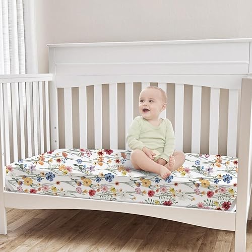 Miniatura 7 de bimocosy Juego de 4 sábanas bajeras ajustables para cuna, tamaño de 28 x 52 pulgadas, para colchones estándar de cuna y niños pequeños, sábana de