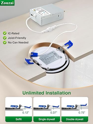 Vista 68 de zouzai - 12 luces LED empotrables ultrafinas de 4 pulgadas 6000K con caja de conexiones, 9 W, 810LM regulable, alto brillo Ra>85, certificado ETL