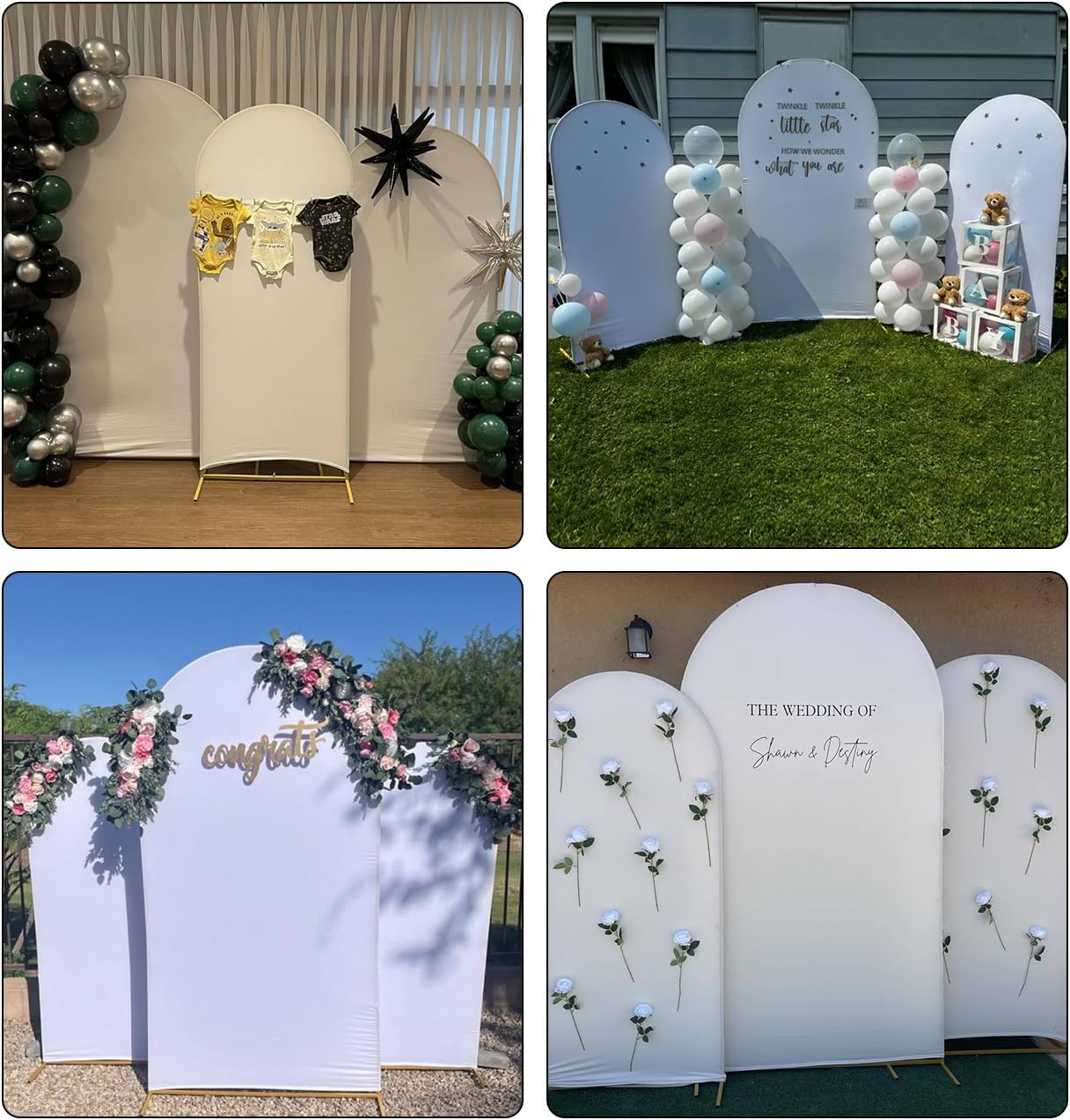 Vincidern Wedding Arch Backdrop Stand and Cover Set, 6.6FT/5.9FT/4.9FT, 3 Gold Metal Arch Stands with 3 White Spandex Arch Covers for Parties, Bridal, Wedding Ceremony