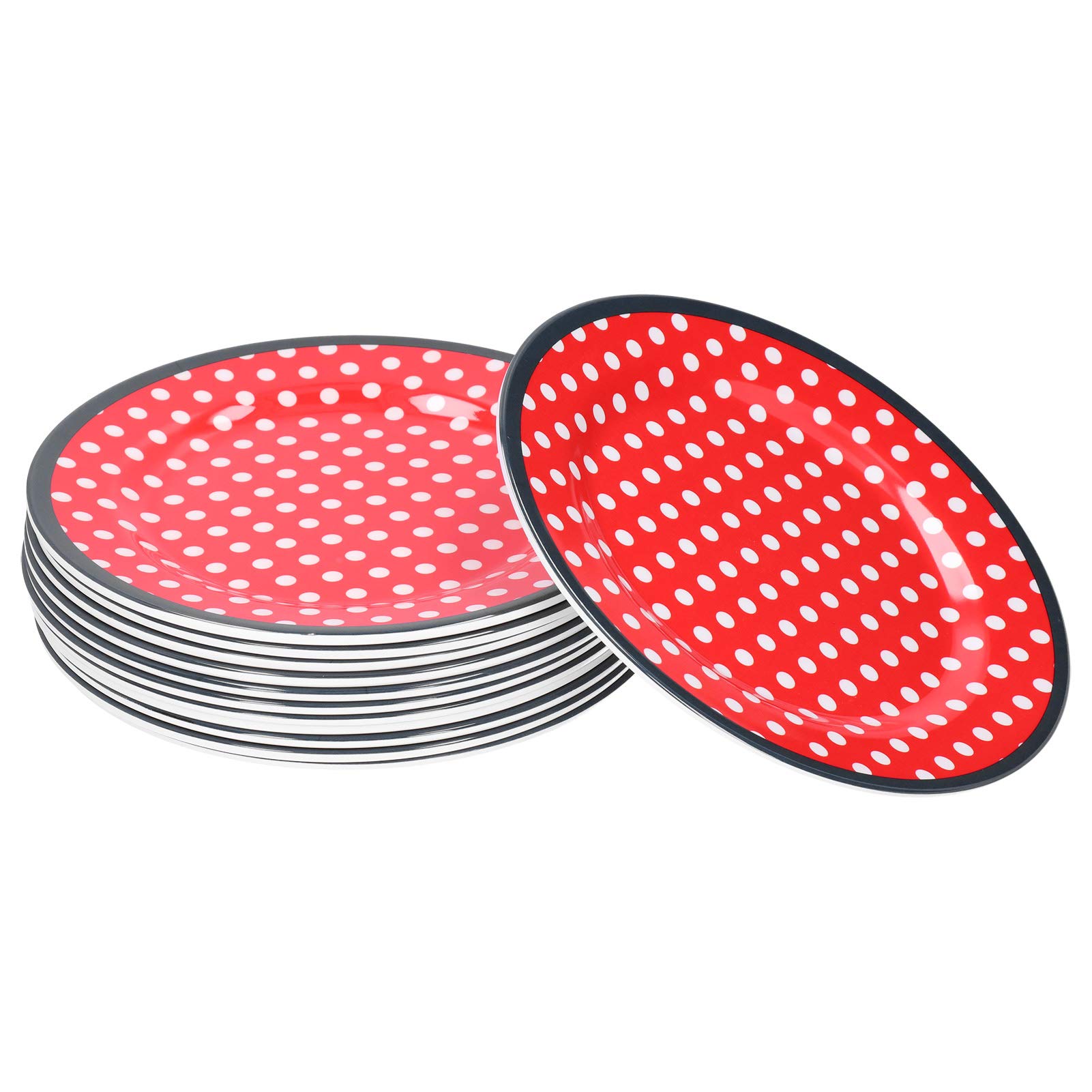 12 pièces assiettes à salade Premium ensemble assiettes de vaisselle en mélamine durables pour cuisine restaurant usage domestique couleur comme indiqué taille 22,6 cm 9 po (point rouge)