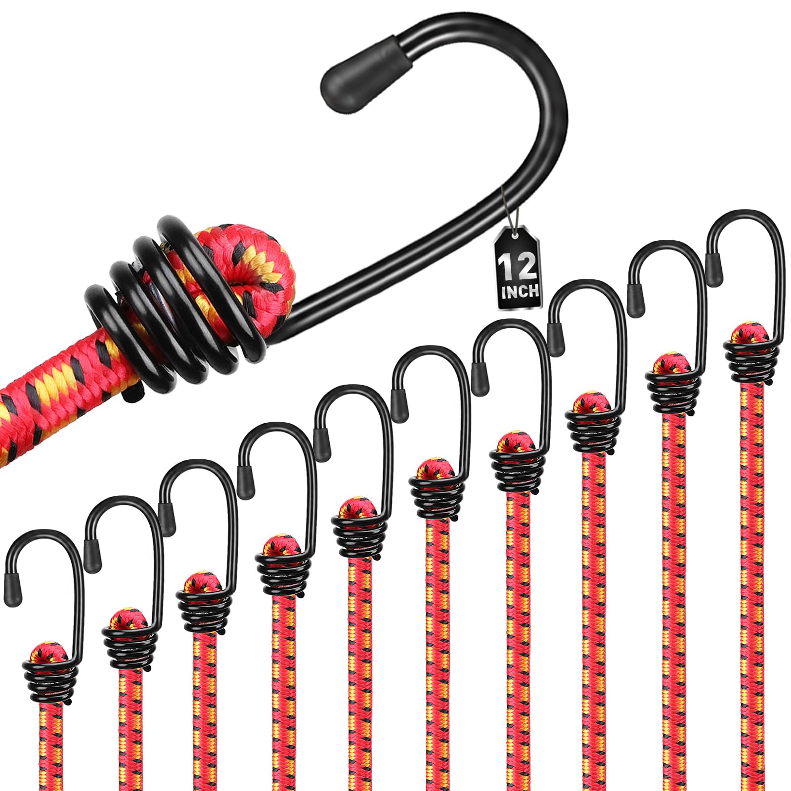 HORUSDY 31-Piece Premium Bungee Cords Assortment Jar, Includes 10”,18”,24”,32”,40” Bungee Cords, 6“ Zip Ties, 8”Canopy/Tarp Ball Ties and Crocodile Mouth Tarp Clips — Amazon image 10