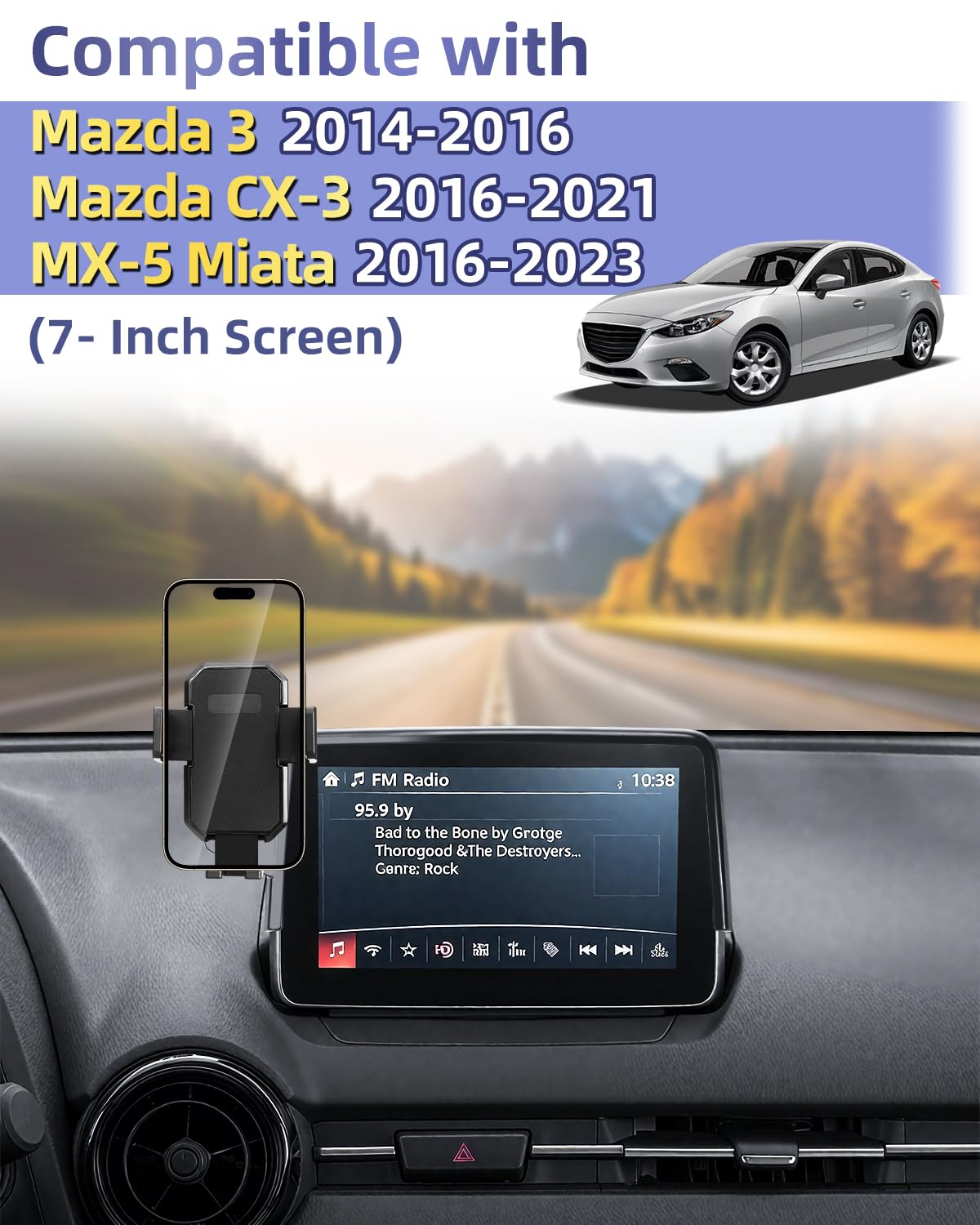 Samochodowy uchwyt na telefon do Mazda CX-3 2016 2017 2018-2020 2021 / Mazda 3 2014 2015 2016 akcesoria ekran 7-calowy automatyczny zamek obracany o 360° uchwyty na telefon automatyczny zamek