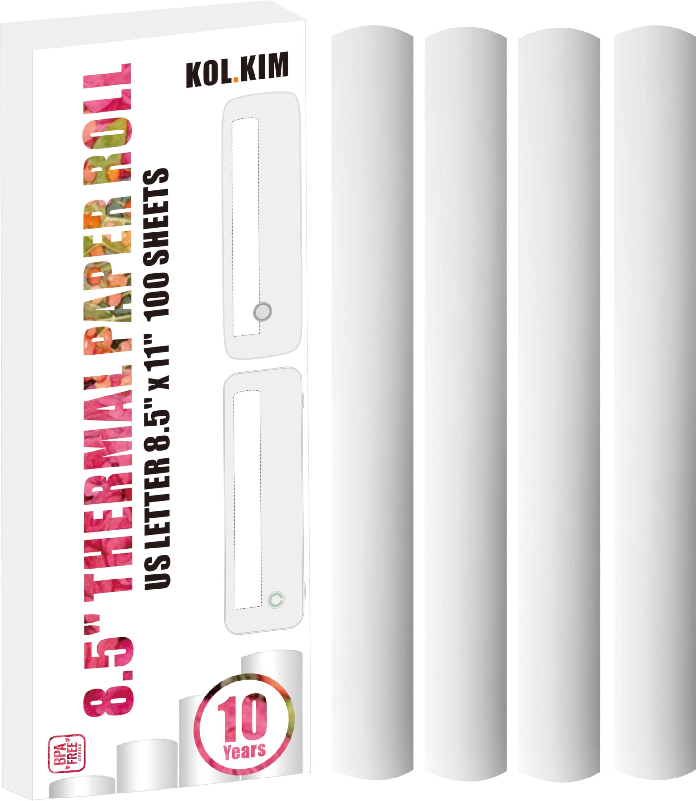Rollos de papel térmico de 8.5 x 11 pulgadas, compatibles con Gloryang & JADENS PD-A4, papel de impresora térmica Phomemo M832 M834, papel de impresora sin tinta para Aixiqee A80 A81, 4 rollos
