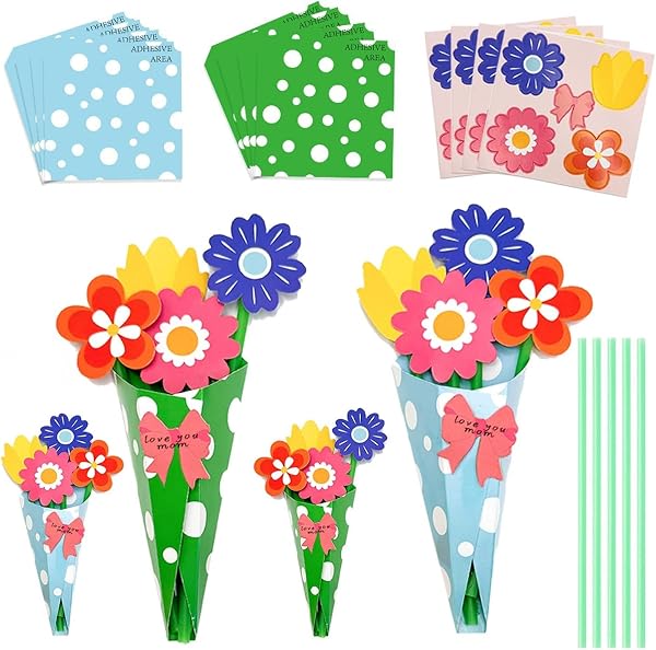 Mothers Day Crafts for Kids, Flower Bouquet Craft Kit DIY Flower Paper Crafts for Children,Card Making Kits for Mother's Day Birthday Gift School Classroom Home 6PCS - 1