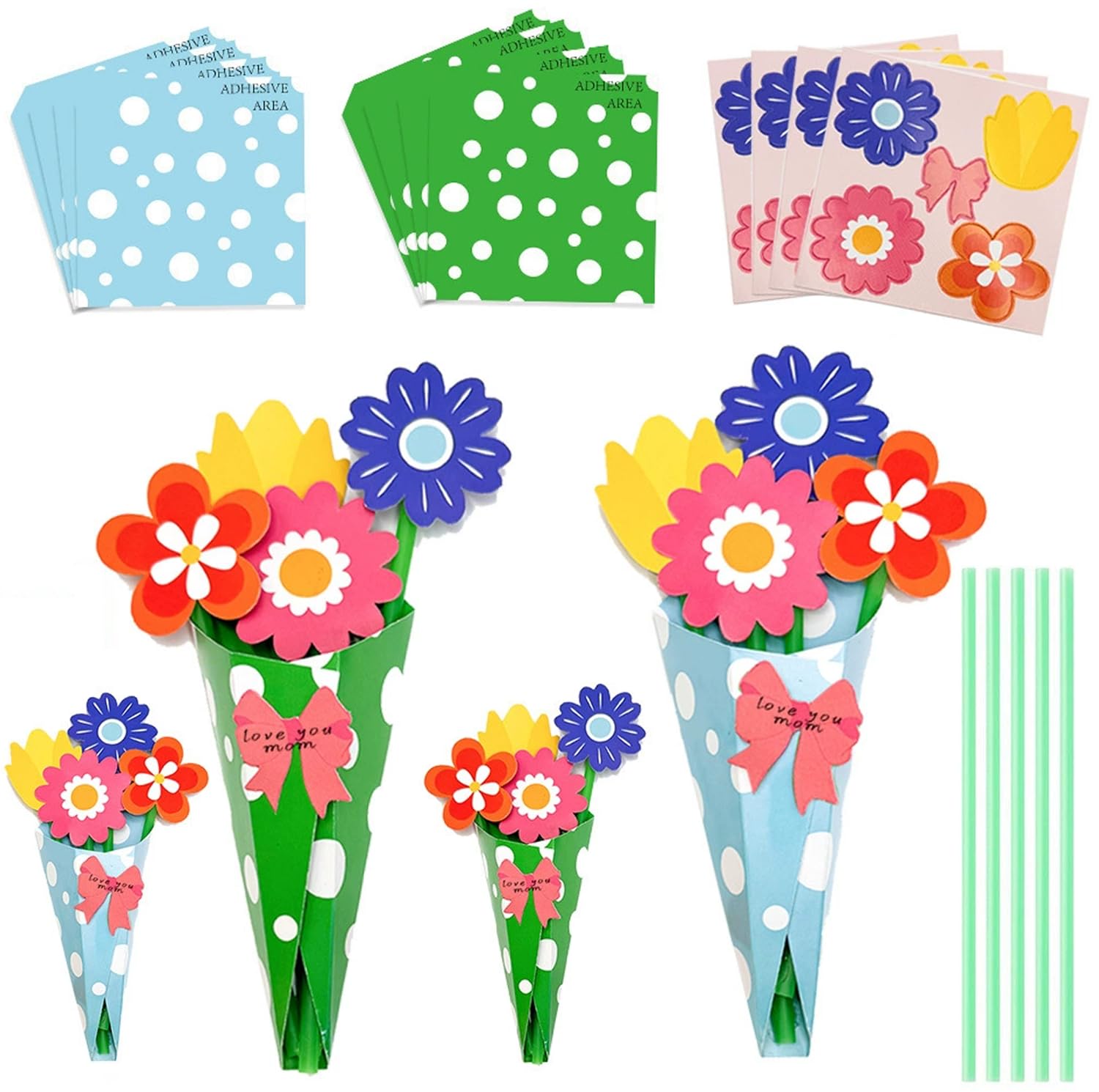 Mothers Day Crafts for Kids, Flower Bouquet Craft Kit DIY Flower Paper Crafts for Children,Card Making Kits for Mother's Day Birthday Gift School Classroom Home 6PCS