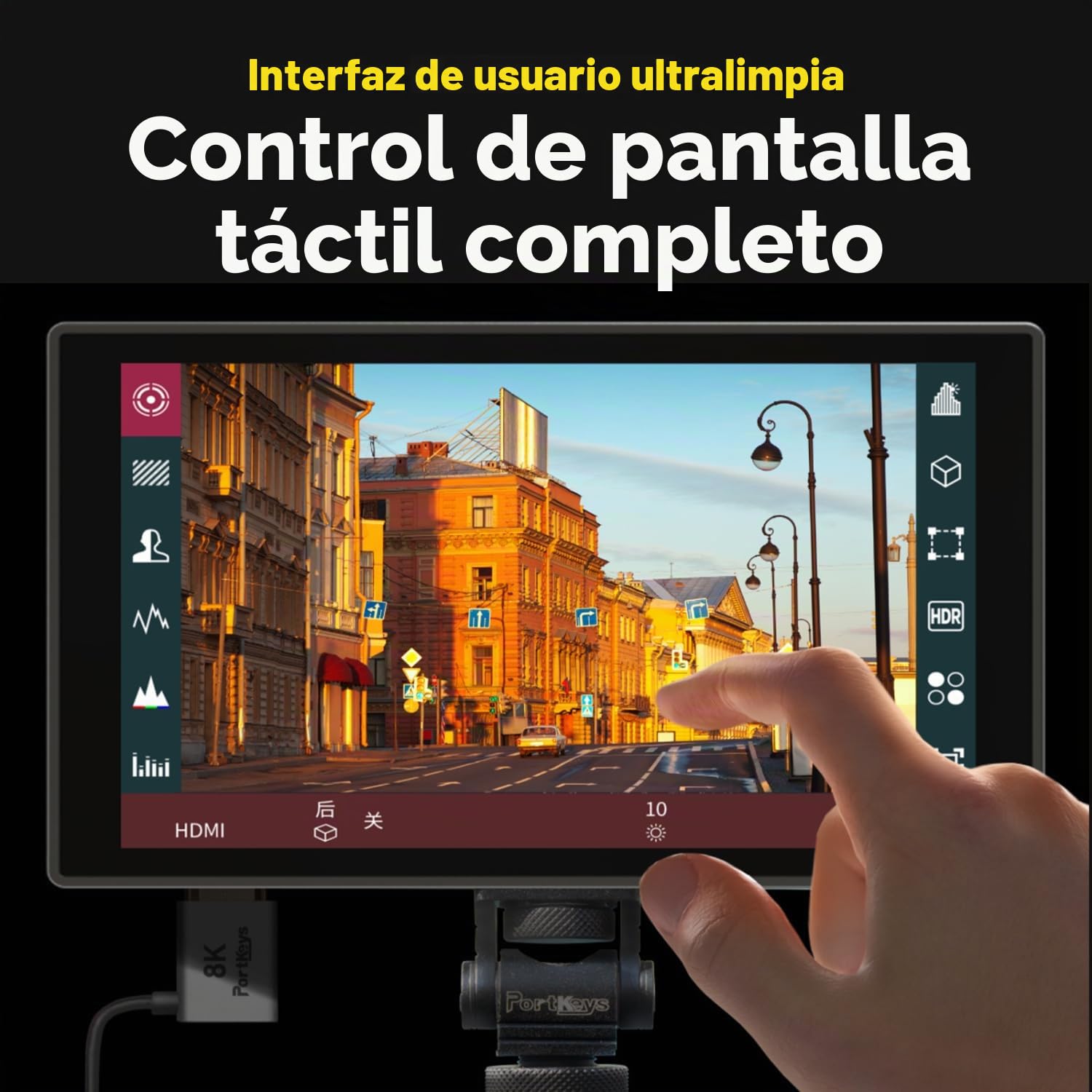 PortKeys HD7T Monitor de campo de cámara táctil de 7 pulgadas, 1000 nits, monitor de cámara DSLR, entrada y salida HDMI 4K, Full HD 1280 x 800 IPS, 3D lut, vídeo pico, asistencia de enfoque para