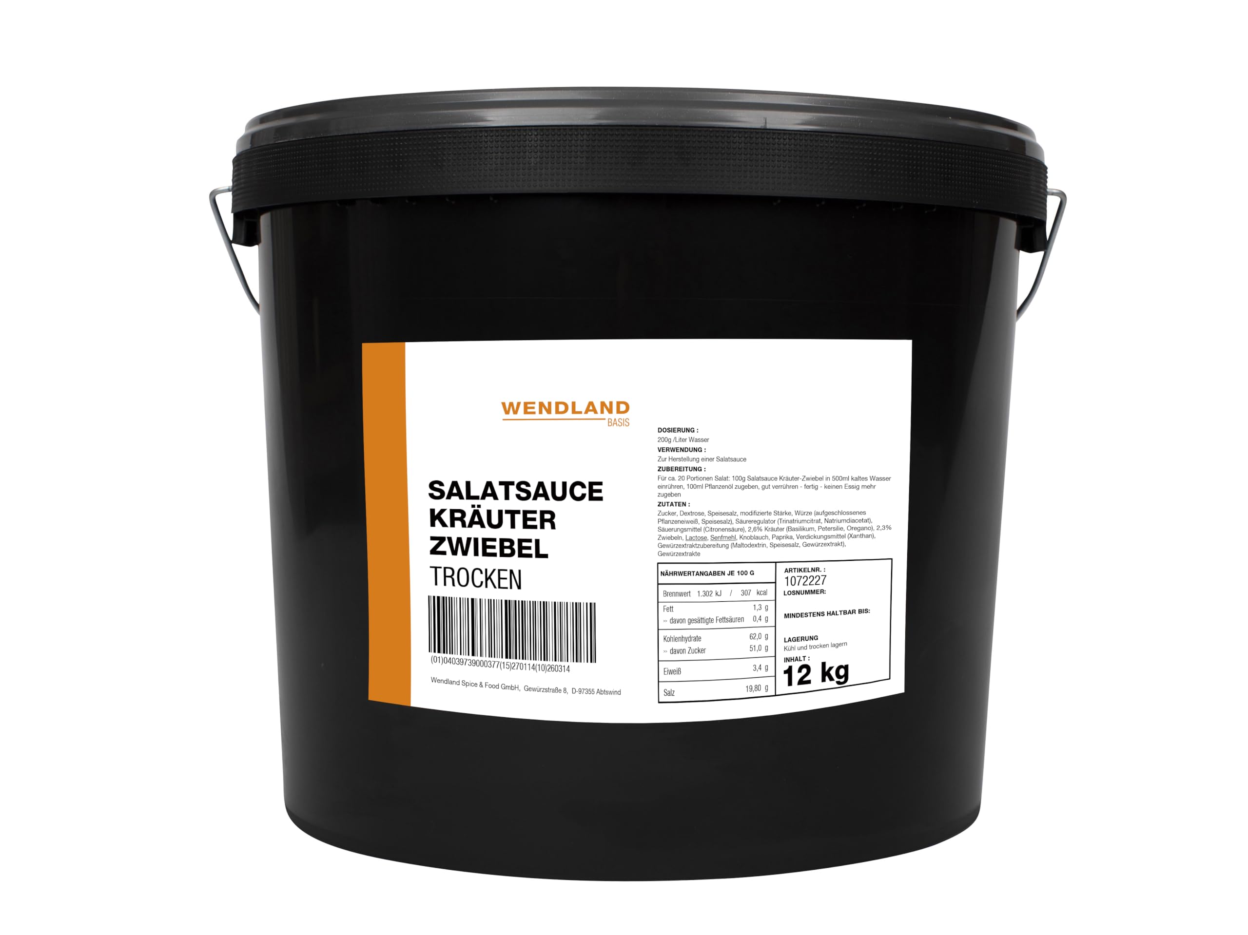 Wendland Salatsauce Kräuter Zwiebel 12 kg trocken - ergiebig für ca. 72 Liter Salatdressing