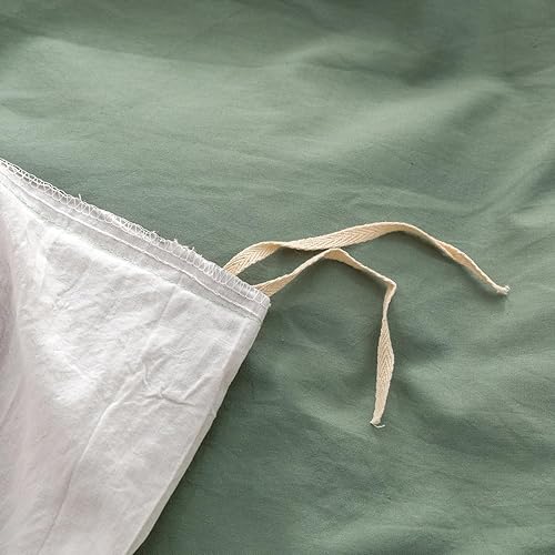 Miniatura 9 de ECOCOTT Funda de edredón King de 3 piezas, 100% algodón lavado, reversible, 1 funda de edredón verde salvia y blanco con cremallera y 2 fundas de