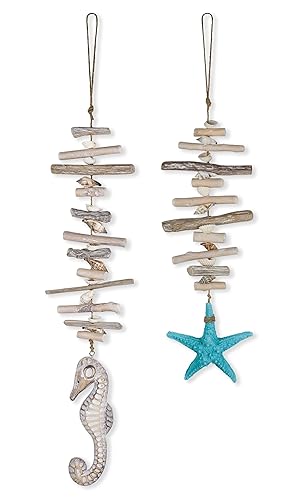 SAILINGSTORY Driftwood Shells Hanging Garland with Starfish and Seahorse Coastal