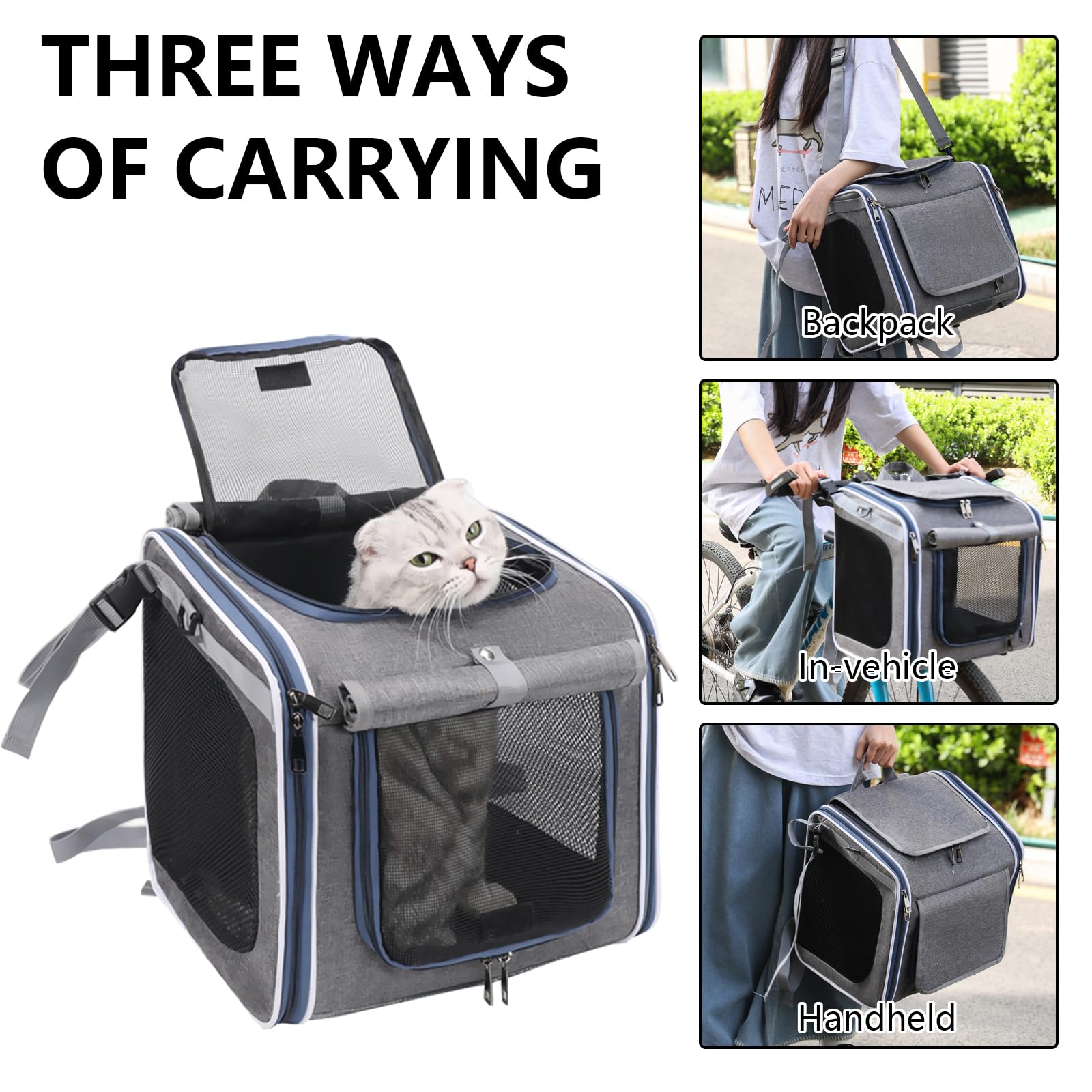 Panier Chien Vélo, Sac à Dos Pliable Chat avec fenêtre en Filet Sac à Dos Animaux de Compagnie pour Petits Chats Chiens Animaux Max 10 kg