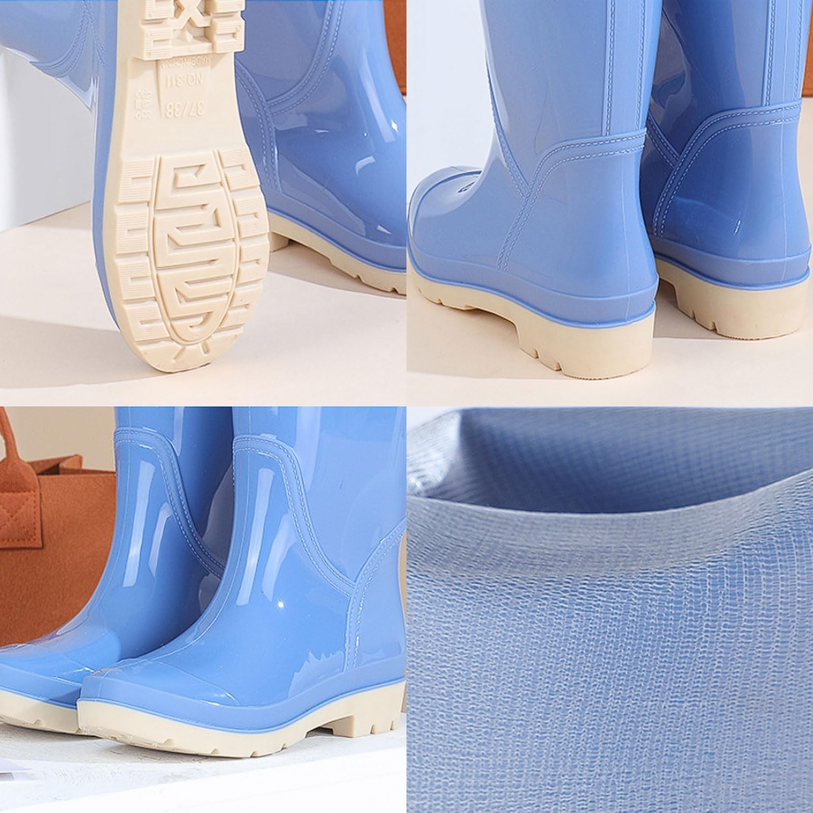 Stivali da Pioggia Alti Donna, Impermeabili, Antiscivolo, Stivali Giardino in PVC 42,5 cm con Fodera in Rete, Suola battistrada for Pneumatici