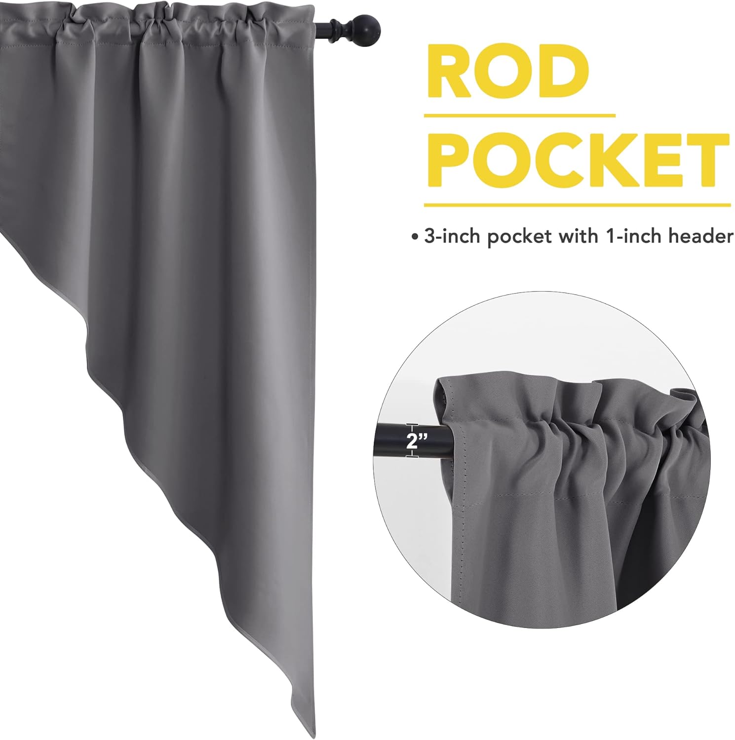 NICETOWN Blackout Window Treatment Pole Pocket Kitchen Tier Curtains- Tailored Scalloped Valance/Swags for Living Room (One Pair, 36 Wide by 63-inches Long Each Panel, Grey)