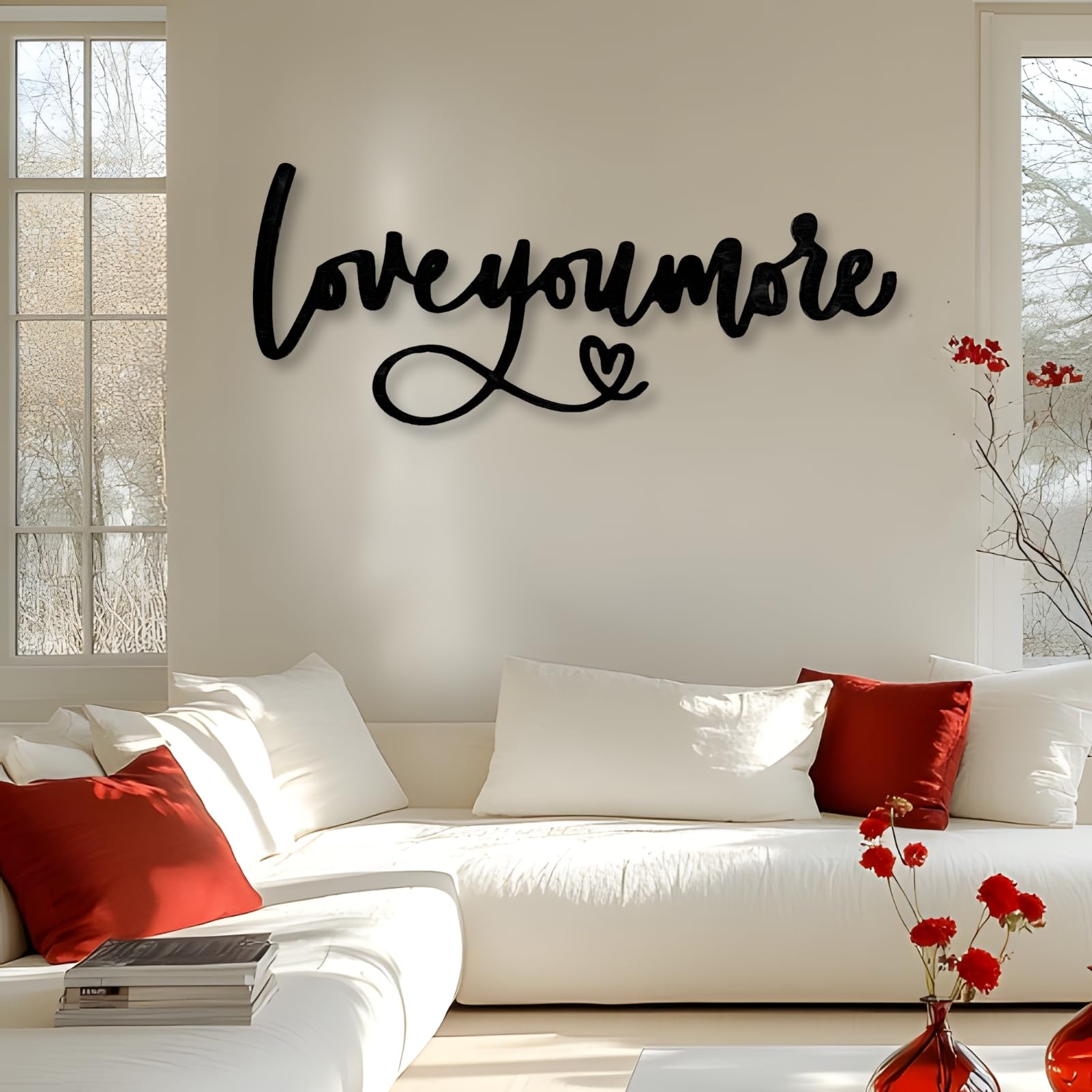 Grande Opera d'Arte Astratta in Metallo da Parete Love You More Art, Scritta Love Ritagliata, Decorazione Romantica per la Camera da Letto, Regalo per Anniversario di Matrimonio o San Valenti