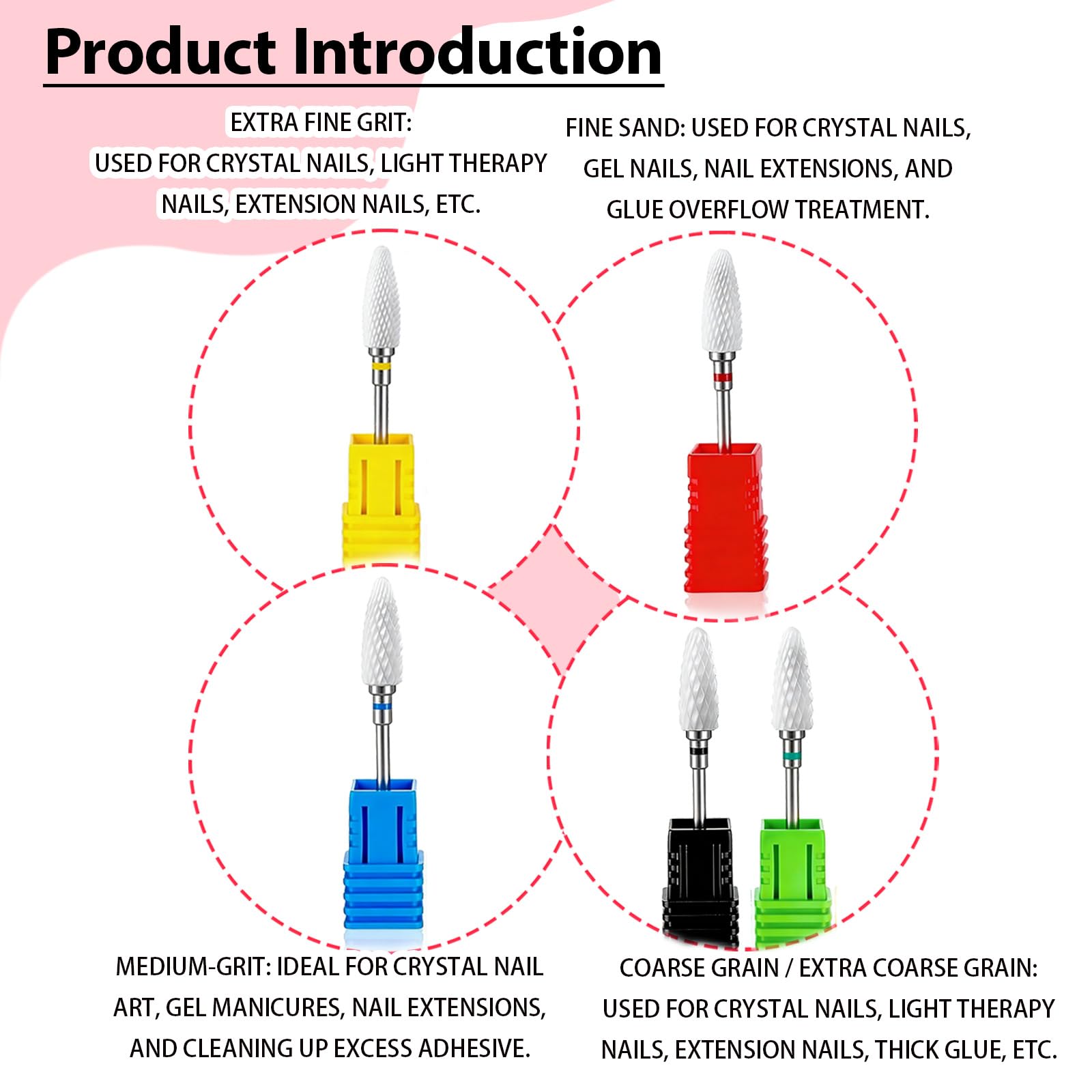 Set Profesional de 5 Brocas de Cerámica para Manicura y Pedicura: Precisión y Durabilidad para Uñas Naturales y Acrílicas, Compatible con Taladros Eléctricos de Uso Doméstico y Profesional