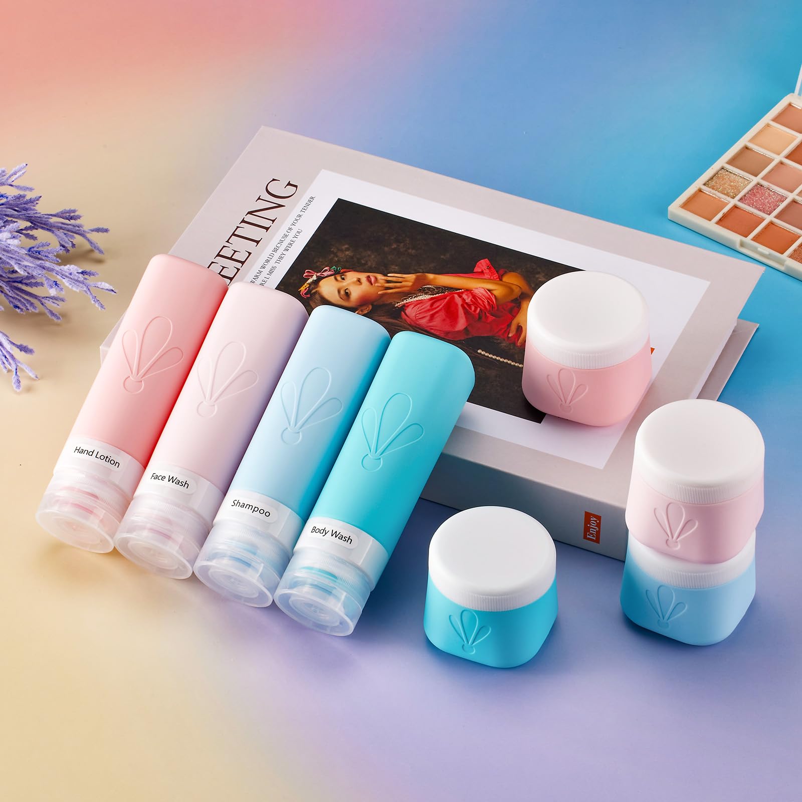 INSFIT Lot de 8 bouteilles de voyage en silicone, bouteilles de voyage approuvées par la TSA à remplir, set de voyage pour liquides de 90 ml et crèmes de 60 ml, bouteilles de voyage anti-fuites