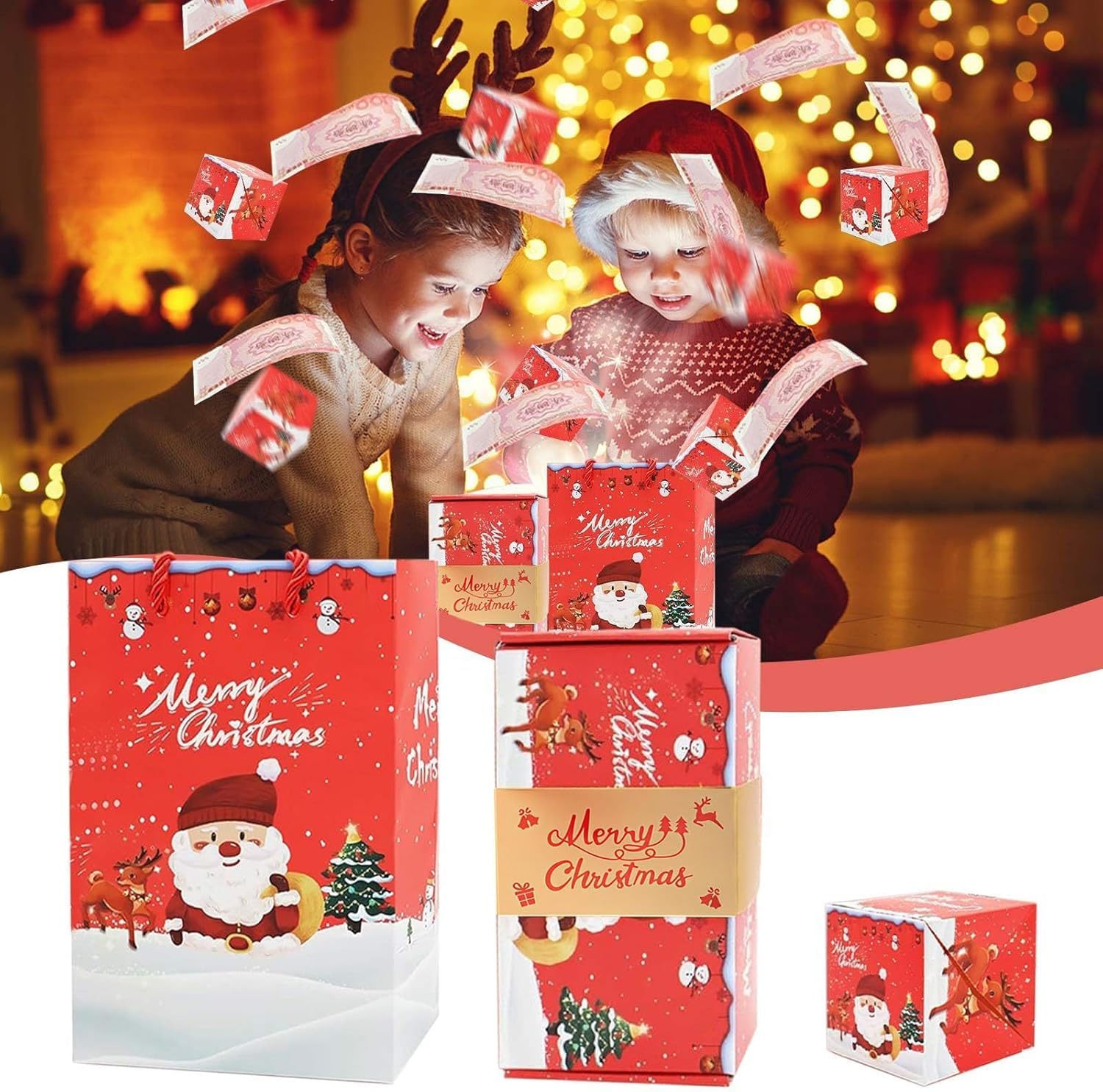 Surprise Gift Box Explosion for Money, Folding Bouncing Pop-Up Explosion Gift Box, Christmas Pop Up Cash Box, Christmas Surprise Box, Gifts Boxes for Holiday (Red1, 10 Bounces)