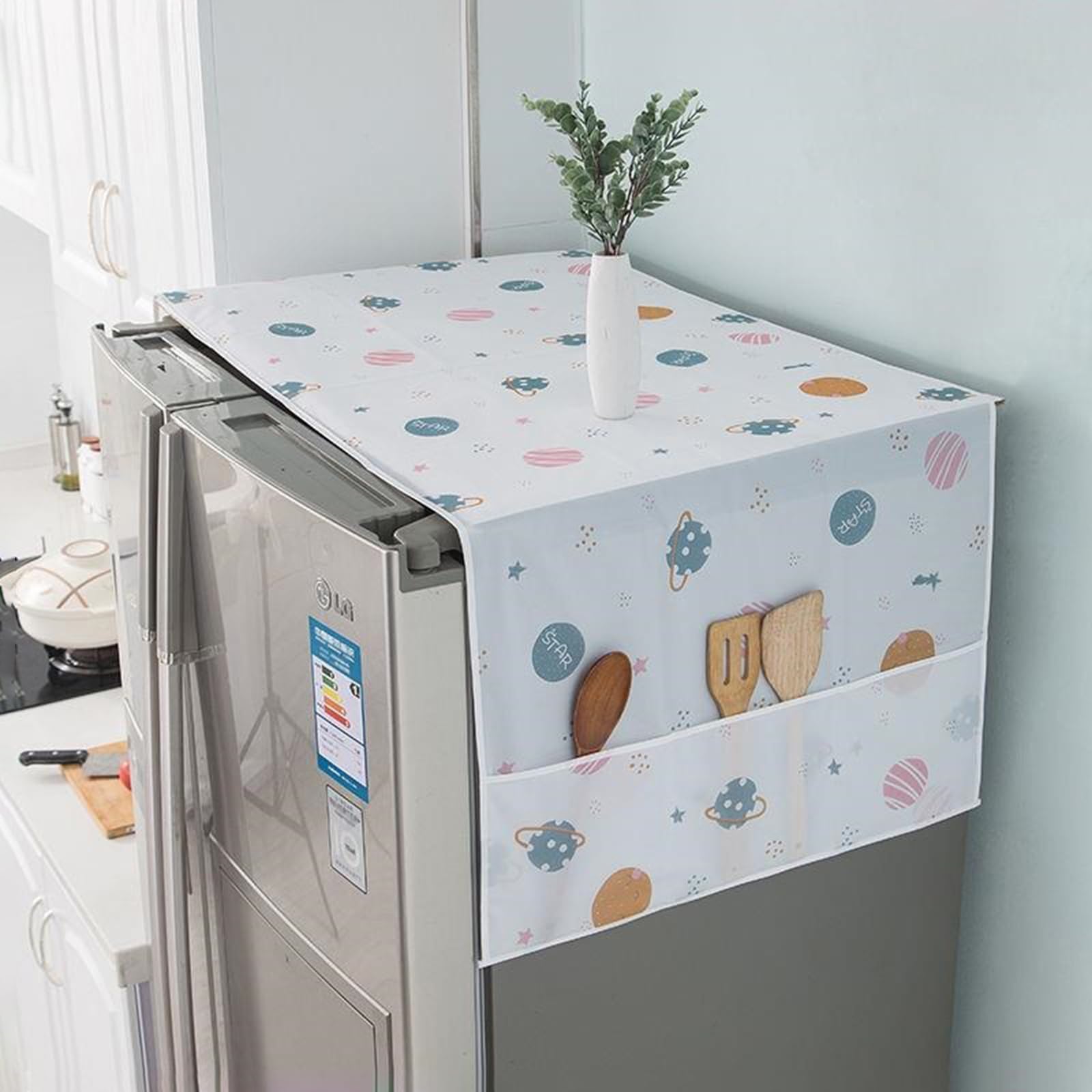 wolpin 1Pc Fridge Cover for Top Double Door with 6 Utility Pockets Designer Prints Waterproof (B0B55F11YP) Amazon Price History, Amazon Price Tracker