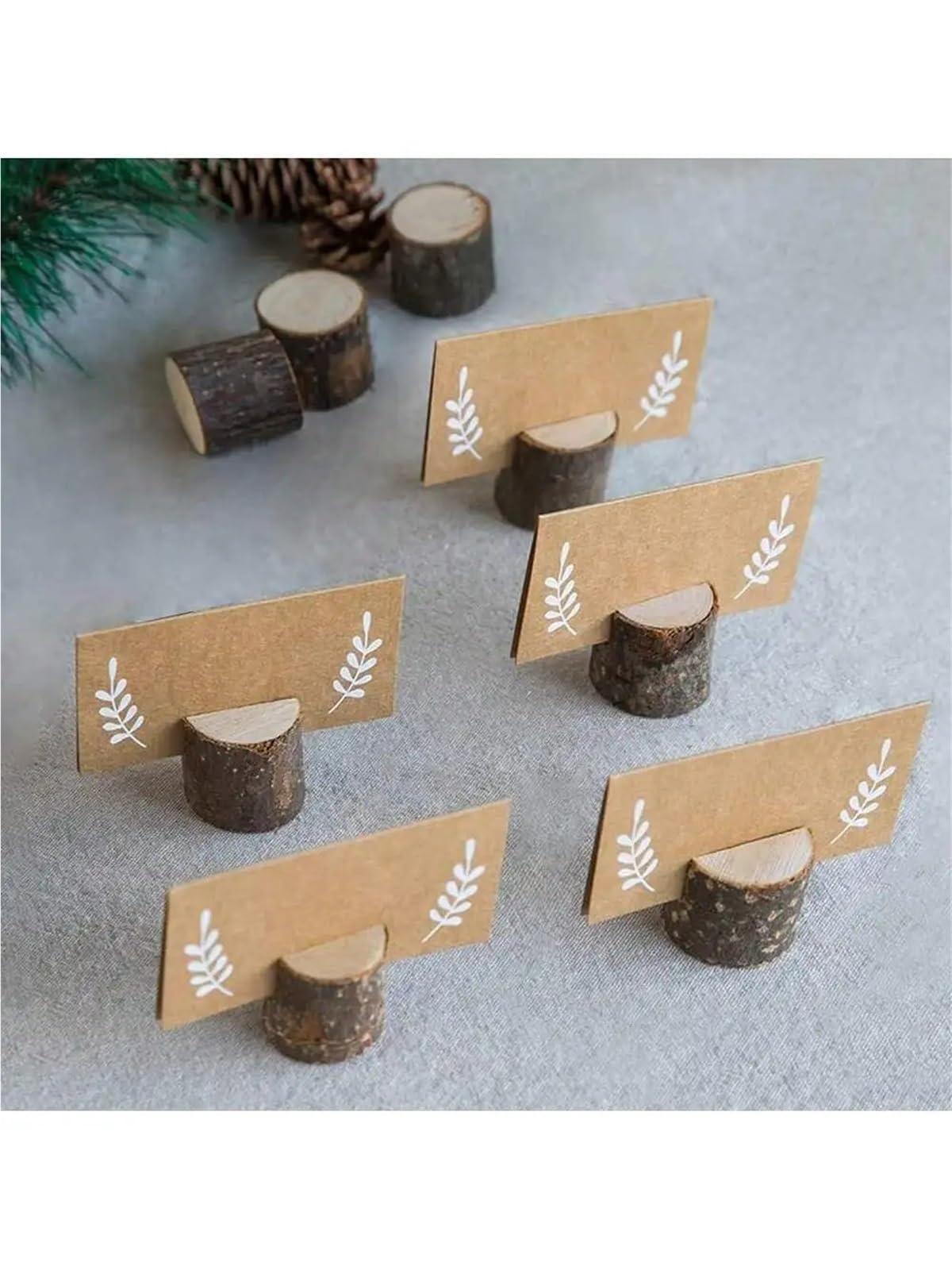 Tischkartenhalter aus Holz, 40 Stück, Tischkartenhalter und Kraft-Tischkarten, rustikale Nummer für Hochzeitstisch, Namensnummer, Bilder
