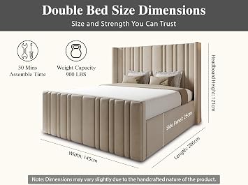 Brixton Wingback Double Bed Frame 4ft6, Modern Plush Velvet Upholstered Design, Luxury Double Bed Base with High Headboard, Stylish Bed Frame Double for Bedrooms in Cream Plush