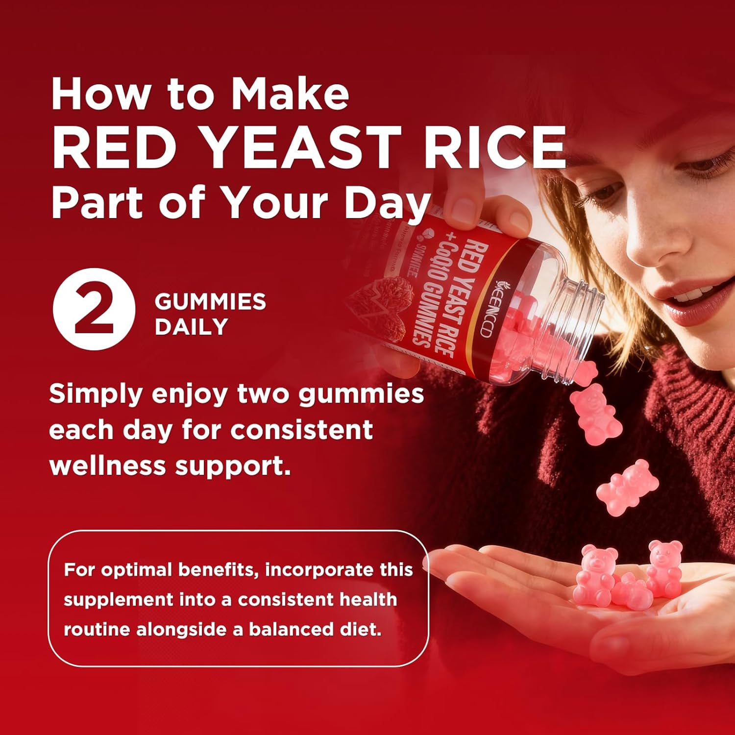 2 Pack Red Yeast Rice with CoQ10 Gummies, Red Yeast Rice Supplement with Coenzyme Q10 for Overall Well-Being & Vitality, Sugar Free, Vegan, Raspberry Flavor, 120 Count - Image 8