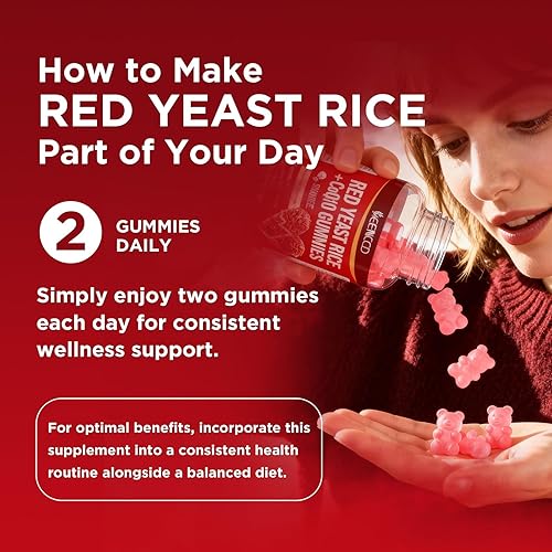 Miniatura 8 de Paquete de 2 arroz de levadura roja con gomitas CoQ10, suplemento de arroz de levadura roja de 2400 mg, mejorado con coenzima Q10 200 mg para