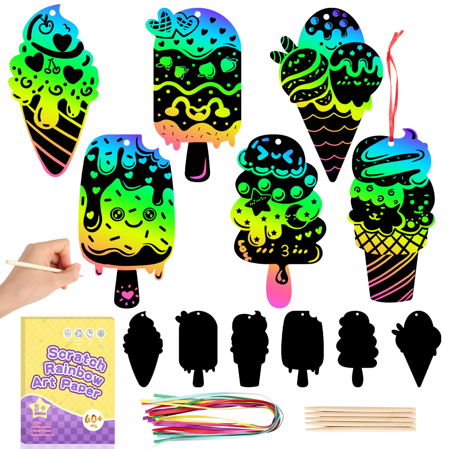 Amazon.com: PrinBarBee 60pcs Ice Cream Scratch Art - Magic Art