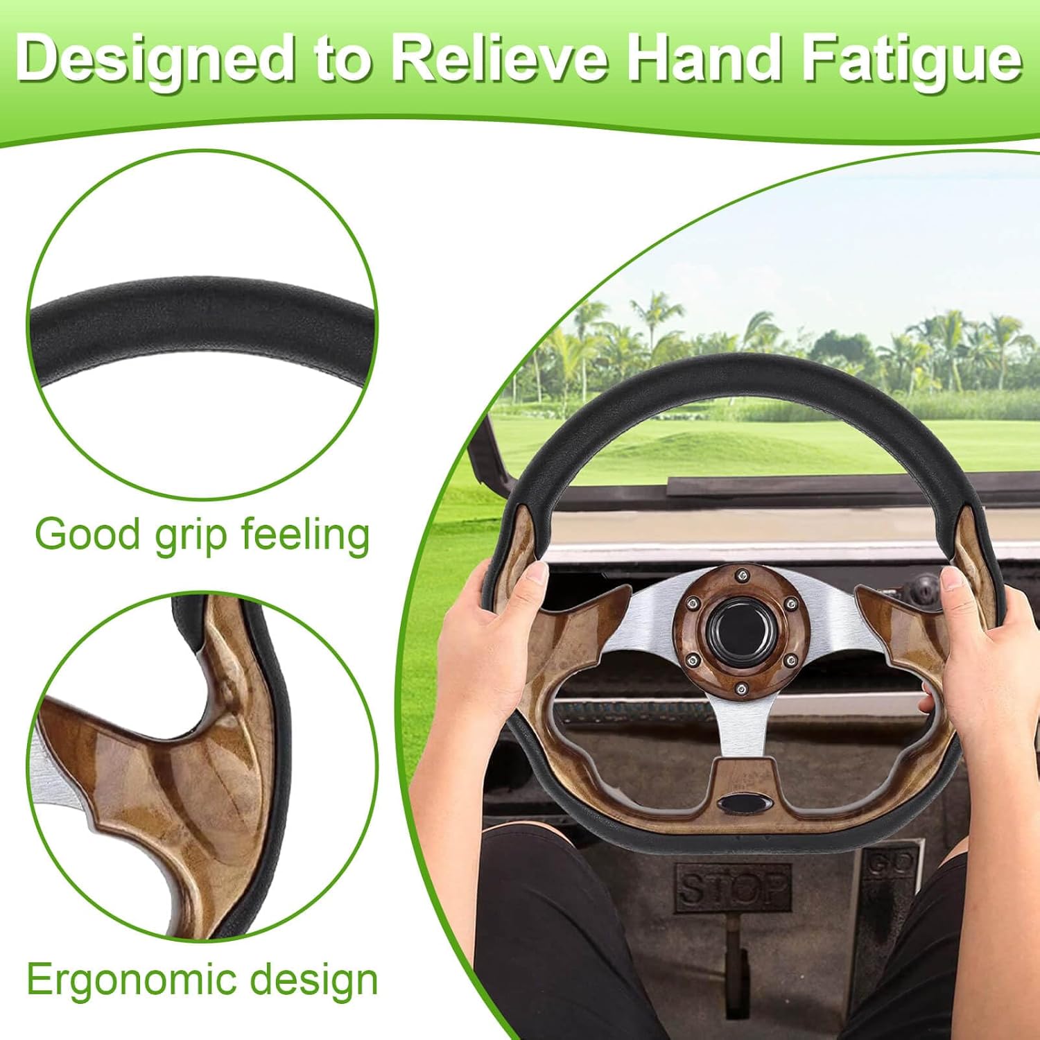 Golf Cart Steering Wheel for EZGO TXT/RXV/Marathon, Club Car DS/Precedent/Onward/Tempo and Yamaha G2-G29 Drive Racing D-Shape Comfortable Grip Ergonomic Design(D Wood Grain)