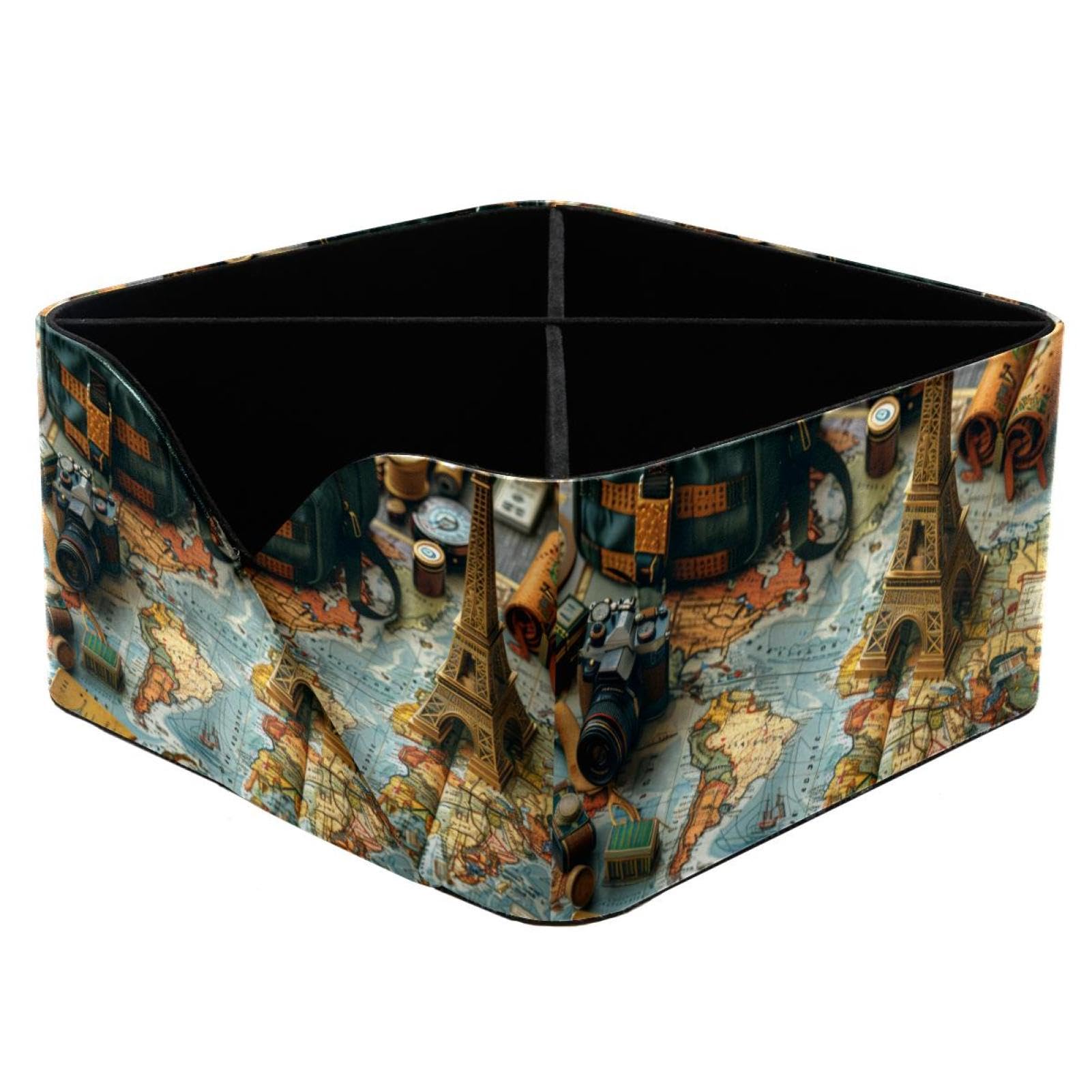Organisateur de bureau rectangulaire au motif carte voyage pour stylos et cosmétiques