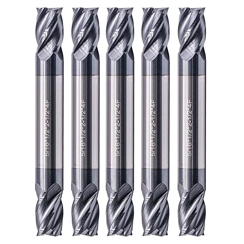 Vista 13 de BestParts 5 fresas de extremo cuadrado de carburo sólido de 1/4 pulgadas, doble extremo, revestimiento AlTiN, 4 flautas, hélice de 35 grados