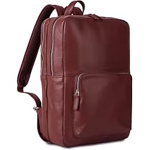KomalC Leather Backpack for Men & Women Buffalo Leather Laptop Bag with Trolley Sleeve for Work & Travel Burgundy