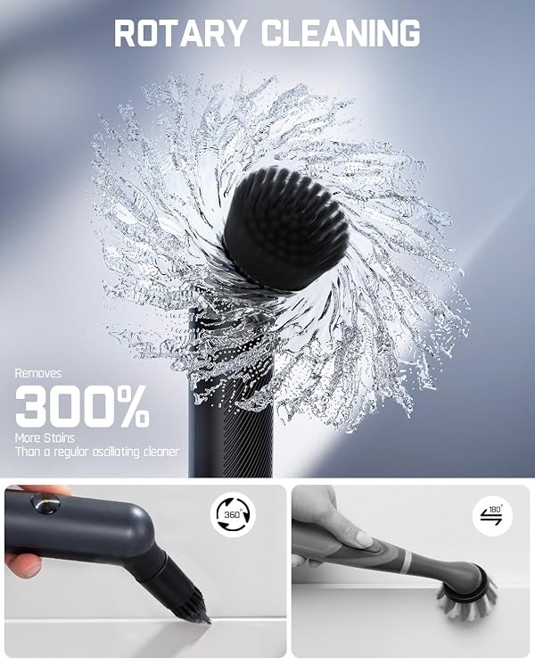 Fanttik G9 Nano Cordless Spin Scrubber with NeoPulse Motor, IPX7 Waterproof Grout Brush, 8 Replaceable Heads & LED Display for Cleaning Bathroom, Tile, Corners - Black by Fanttik - Image 3
