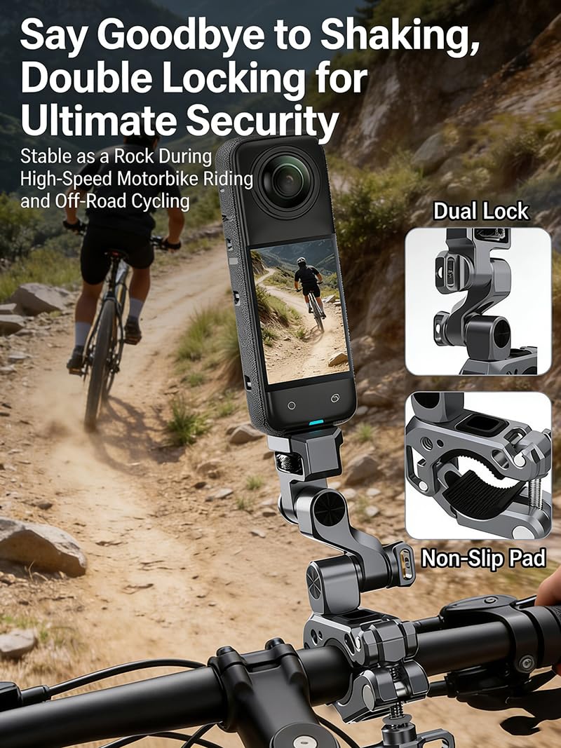 Soporte de manillar de bicicleta de 3 ejes para Insta 360 X5 y con interfaz de tornillo de 1/4 pulgadas, etc. Cámaras de acción, soporte de abrazadera de cámara súper abrazadera para