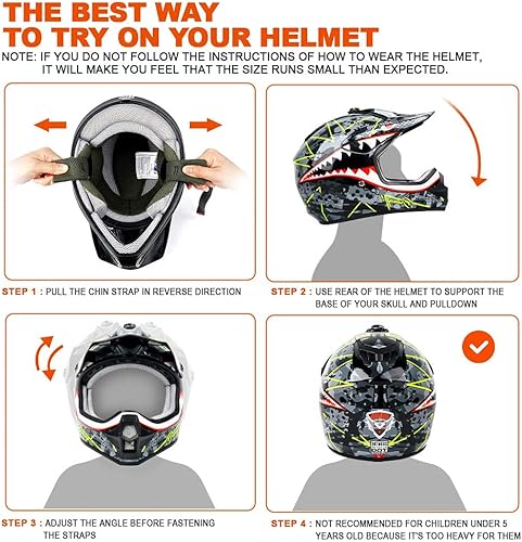 Miniatura 29 de Orthrus certificado DOT Casco para adultos y jóvenes para moto de tierra, ATV, motocross, fuera de carretera, bicicleta de motocicleta