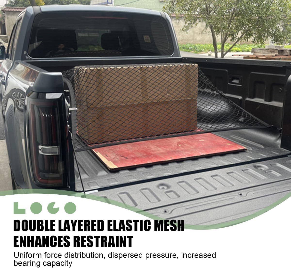 Zpana Cargo Net for Pickup Truck Bed, High Elastic Vehicle Netting with 6 Metal Carabiner Hooks, Stretchable Automotive Mesh Storage Organizer Accessories, Universal for SUV, Sedan, Truck