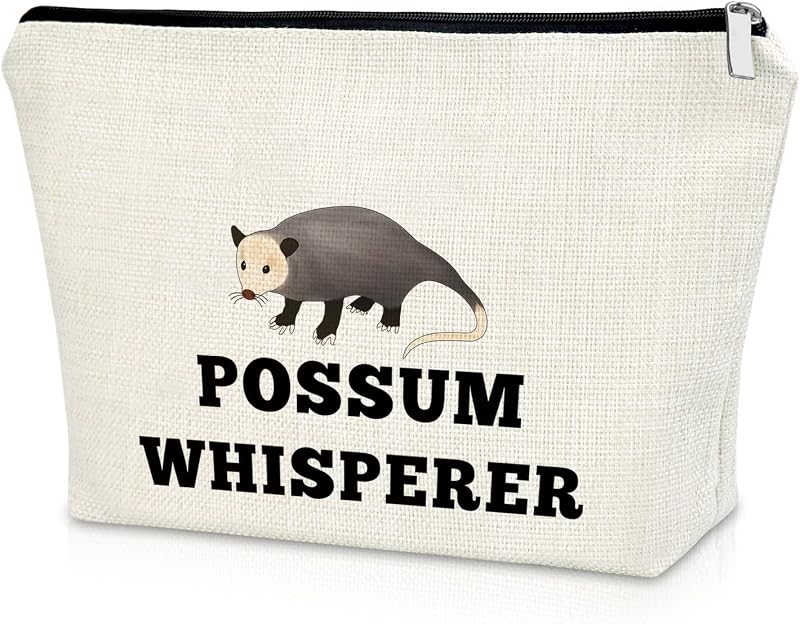 Necessaire Sazuwu com estampa de gambá, em lona, com zíper