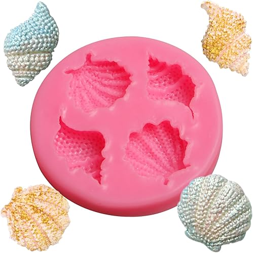 Miniatura 7 de Molde de silicona para fondant de concha, 3 paquetes de moldes grandes para hornear chocolate para decoración de pasteles temáticos marinos, adornos