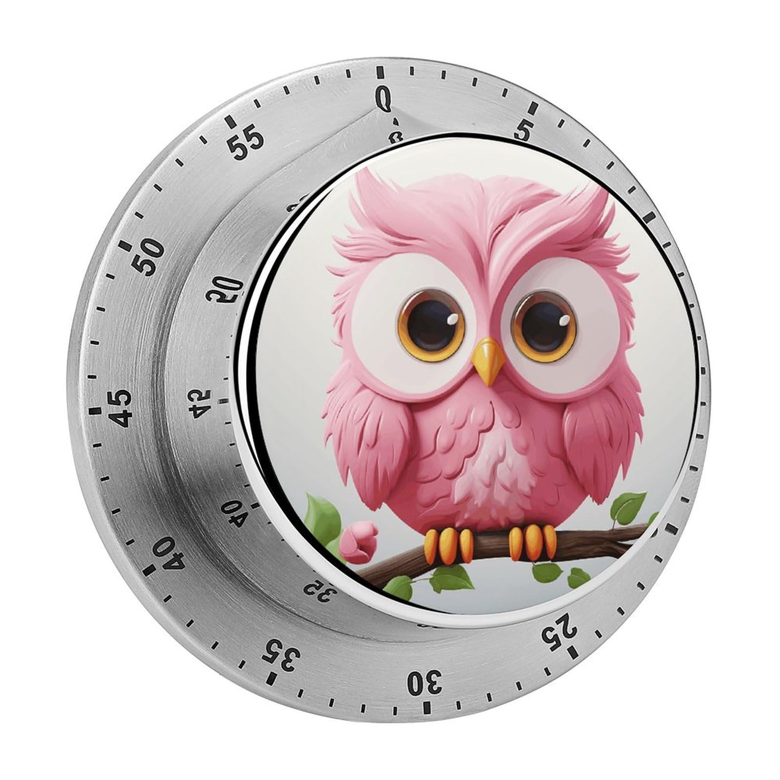 A Pink Owl Timers Kitchen Chef Cooking Timers Portable Countdown Alarm Loud Countdown Clock Waterproof Stainless Steel Timer Compact 60-Minute Mechanical Timer Daily Use