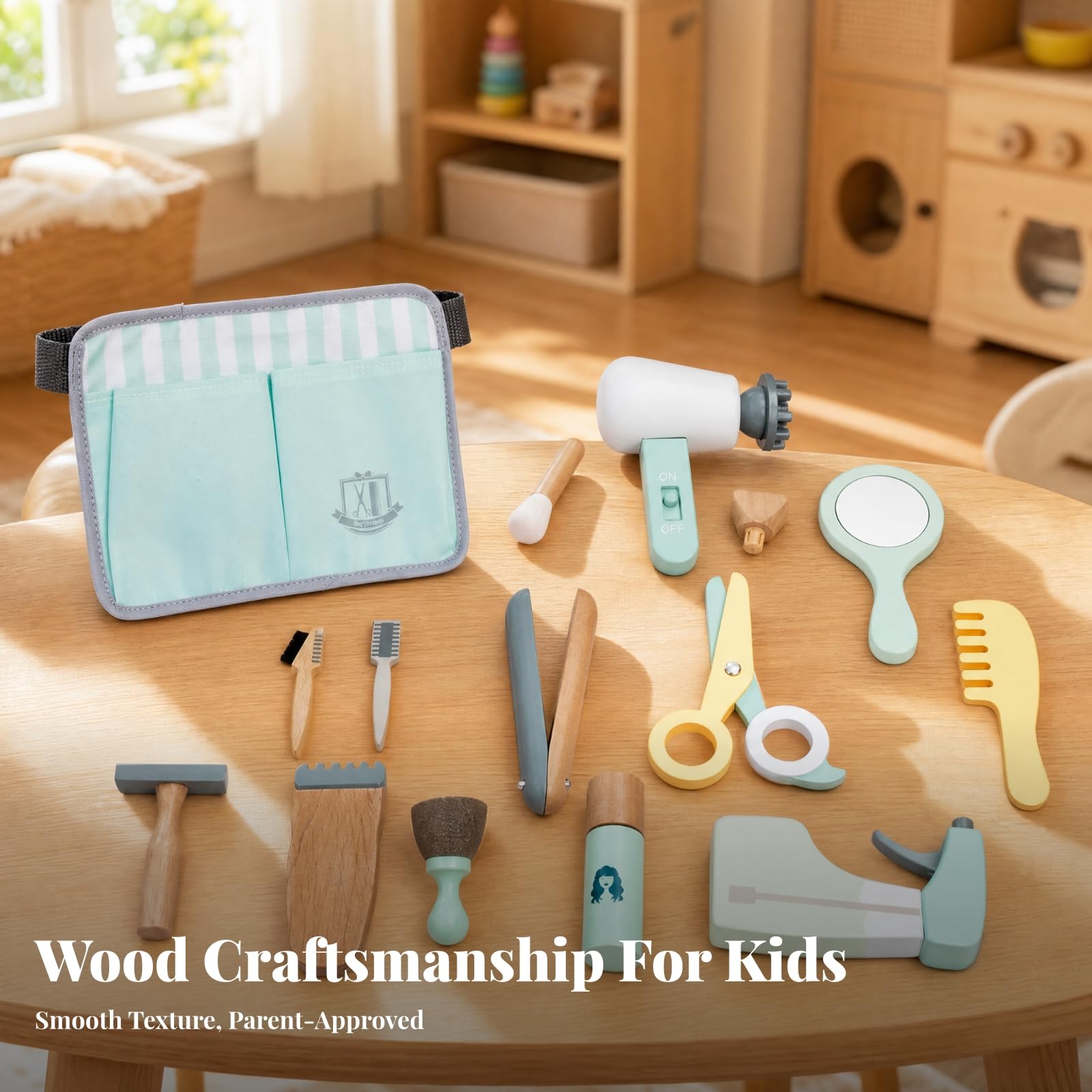 Set in Tessuto per Giochi da Parrucchiere con Valigetta Pratica E Utensili in Legno per Che Imitare Adatto Regalo Educativo E Divertente a Casa