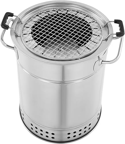 Miniatura 8 de Portable Barbecue Charcoal Barrel Grill, 20 Skewers Stainless Charcoal BBQ Grill Barrel 360 Smokeless Outdoor Barbecues, Surround Charcoals Kebab