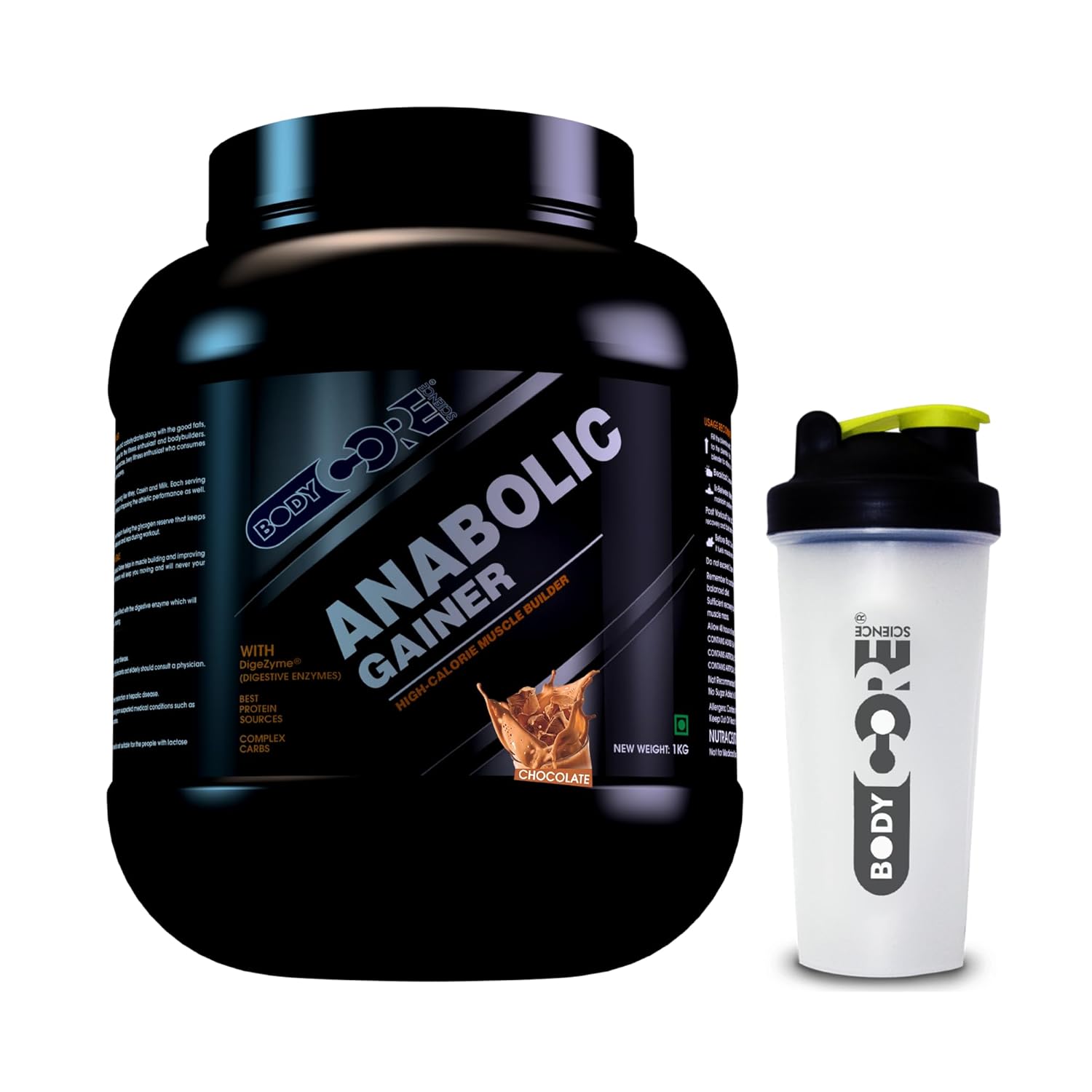 Body Core Science Anabolic Gainer Powder (Chocolate1 Kg) With Shaker