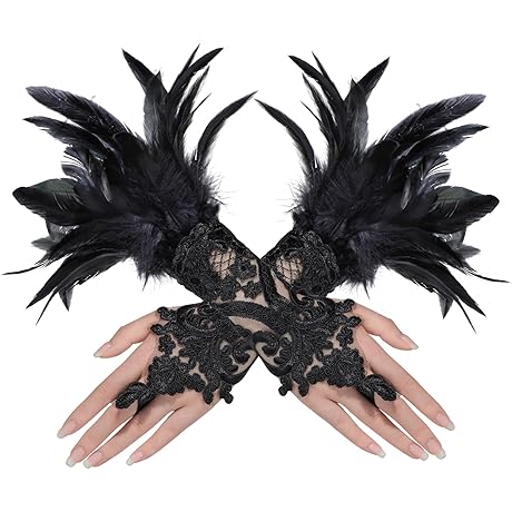 Zando Black Feather Lace Wrist Cuffs