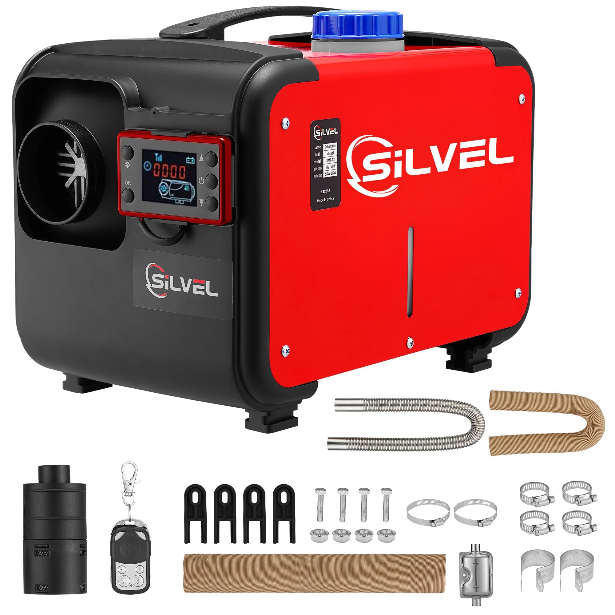 SILVEL Diesel Heater, 8KW 12V Diesel Heater with 5L Tank, All in One Diesel Air Heater for RV, Truck, Boat, Camper, Car, Red