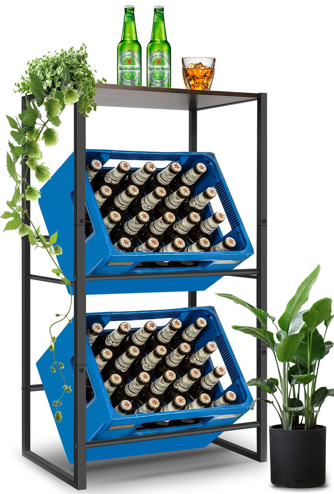 GOI 2 Boxes Drinks Crate Rack with Shelf Metal Drink Rack Drink Box ...